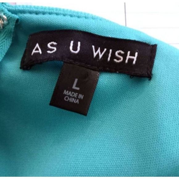 AS U WISH TURQUOISE & WHITE STRIPE & FLORAL DRESS SZ.L EUC. - Picture 6 of 8